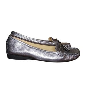 Michael-Michael Kors Hamilton Women's Silver Leather Driving Loafers Size 8 M